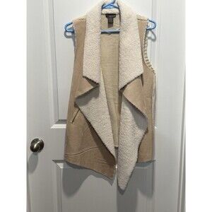 Lola B Womens Tan Faux Suede Shearling Knit Back Open Front Vest Large
